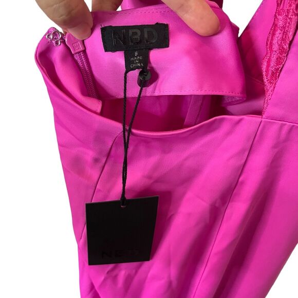 NBD NWT Helen Slip Maxi Dress Women’s Size Small Lace Back Front Slit Satin - Picture 7 of 12